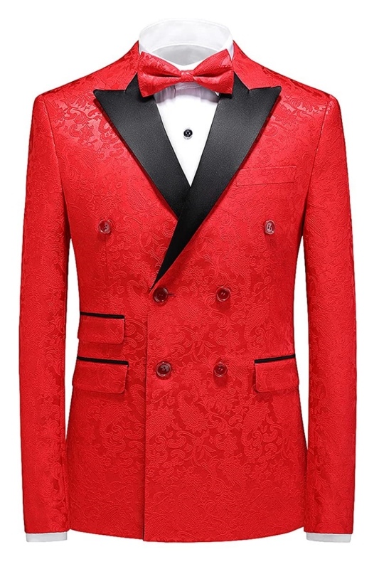 Glamorous Double Breasted Red Three Pieces Jacquard Prom Suits-BMbridal