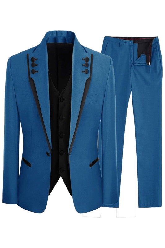Newest Blue Shawl Lapel Three Pieces Prom Suits-BMbridal