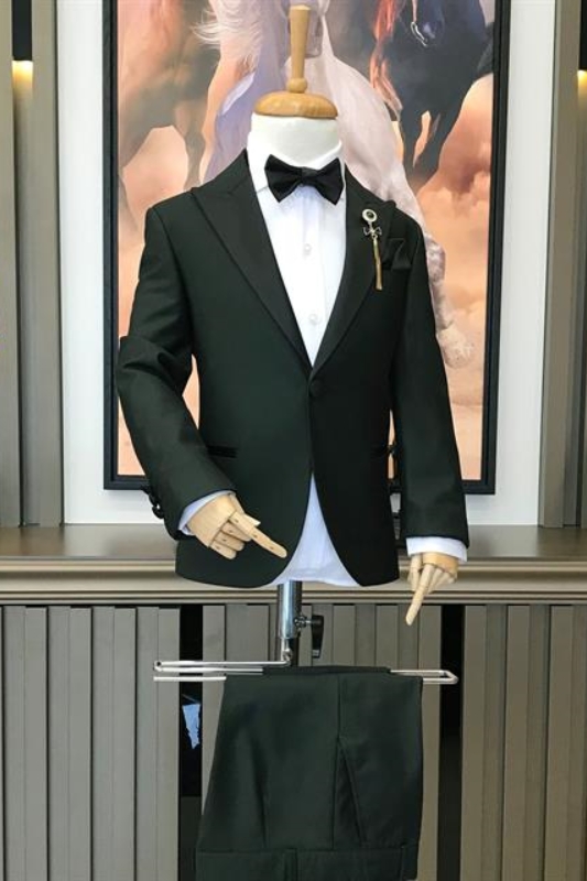 Dark Green Peaked Lapel Two Pieces Newest Prom Suits-BMbridal