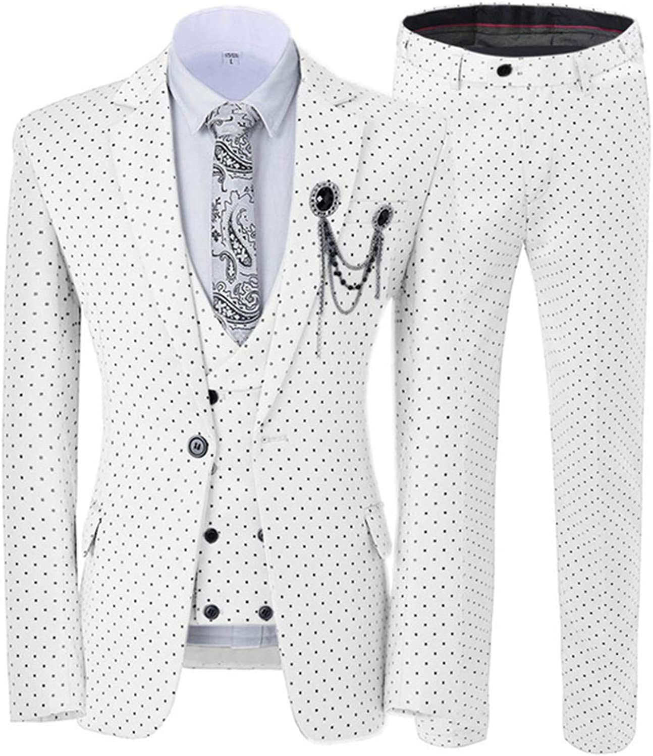 Bespoke White Notched Lapel Three Pieces Prom Suits With Black Dot-BMbridal