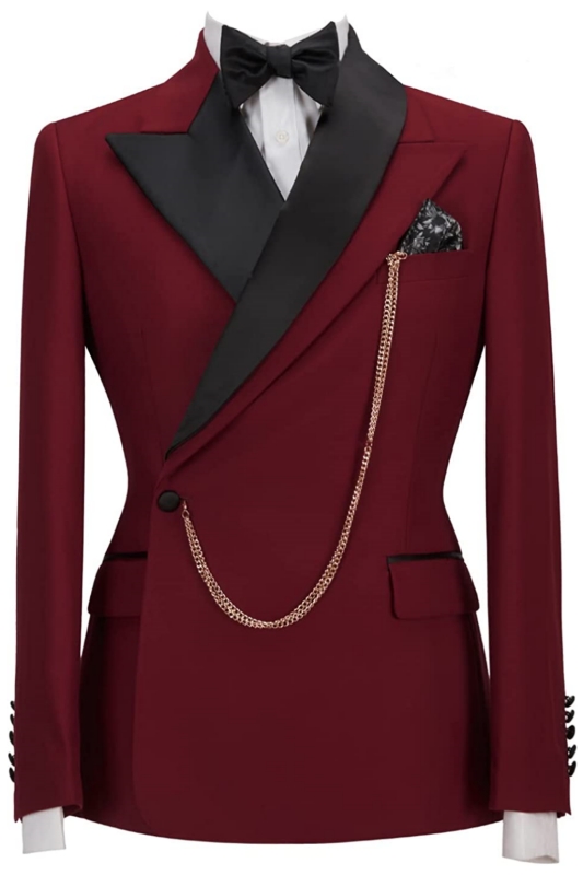 Burgundy Peaked Lapel Two Pieces Slim Fit Suits For Prom-BMbridal