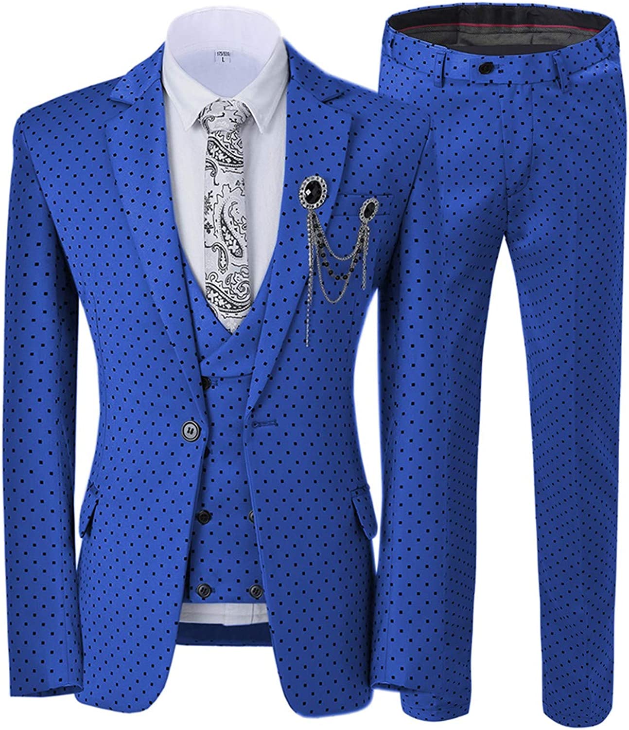 Newest Royal Blue Notched Lapel Three Pieces Prom Suits With Black Dot-BMbridal
