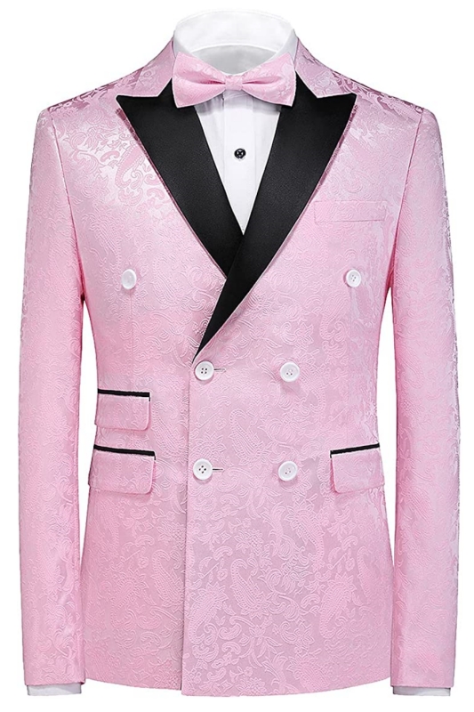 Double Breasted Pink Jacquard Three Pieces New Arrival Prom Suits-BMbridal