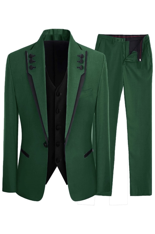 Green Shawl Lapel Three Pieces Slim Fit Men Suits For Prom-BMbridal