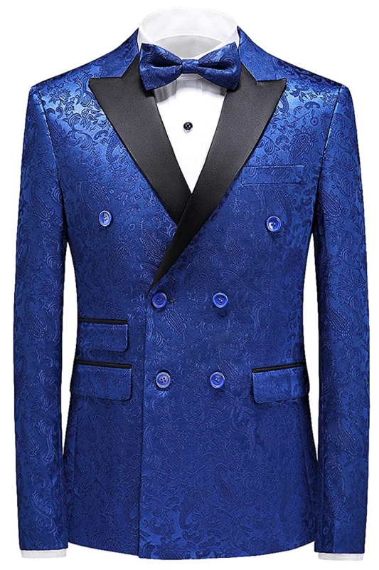 Newest Blue Jacquard Double Breasted Three Pieces Prom Suits-BMbridal