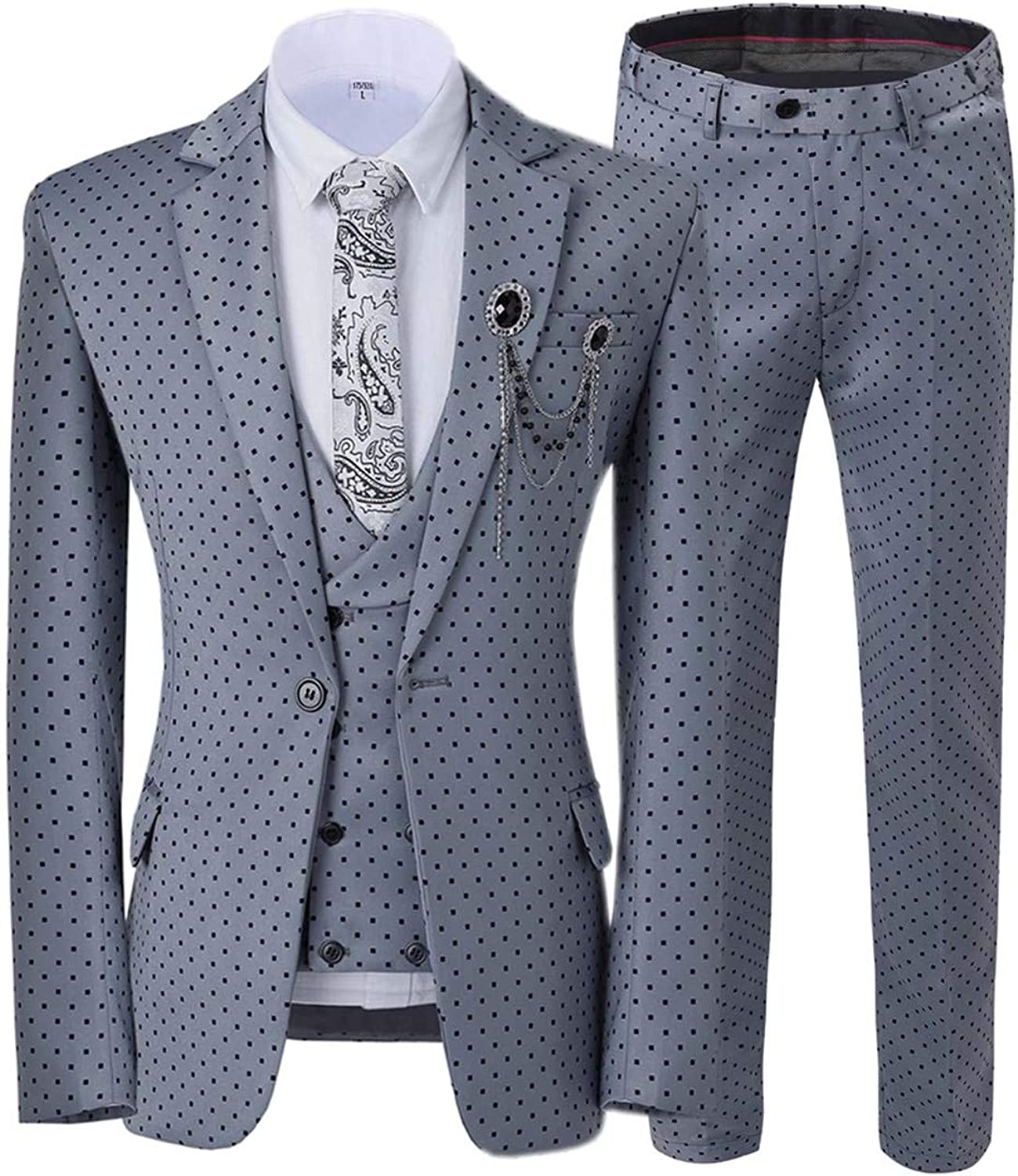 Fancy Gray Notched Lapel Three Pieces Prom Suits With Black Dot-BMbridal