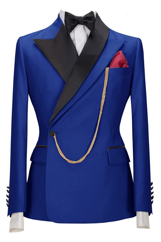Fancy Royal Blue Peaked Lapel Two Pieces Prom Suits-BMbridal