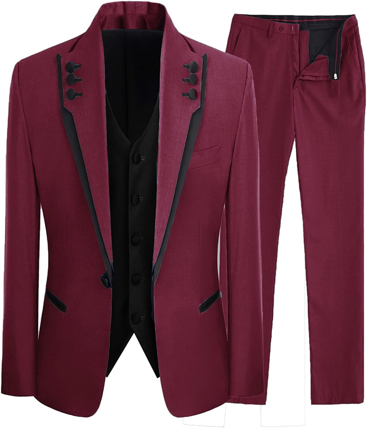 Burgundy Shawl Lapel Three Pieces New Arrival Prom Suits-BMbridal