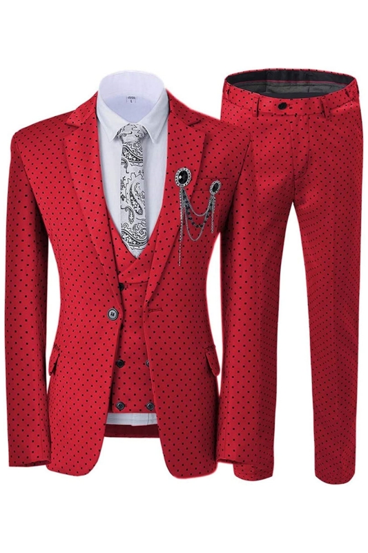 Glamorous Red Notched Lapel Three Pieces Prom Suits With Black Dot-BMbridal