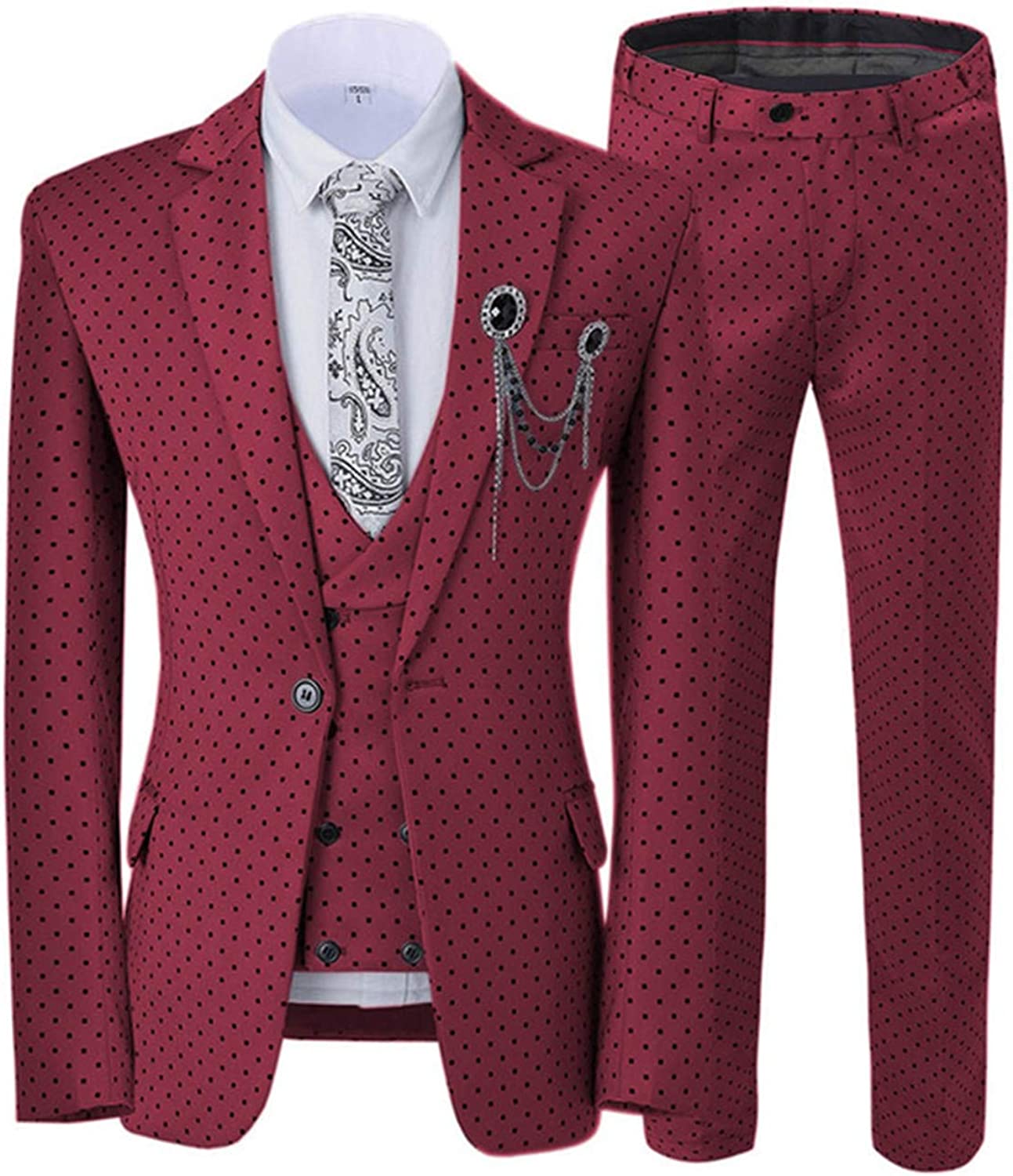 Chic Burgundy Notched Lapel Three Pieces Prom Suits With Black Dot-BMbridal