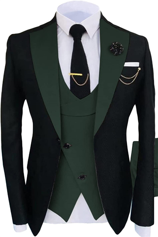 Army Green Shawl Lapel Three Pieces Fashion Prom Suits-BMbridal