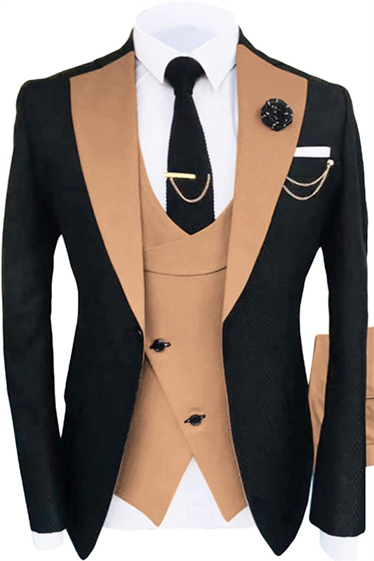 Glamorous Khaki Shawl Lapel Three Pieces Prom Suits For Men-BMbridal