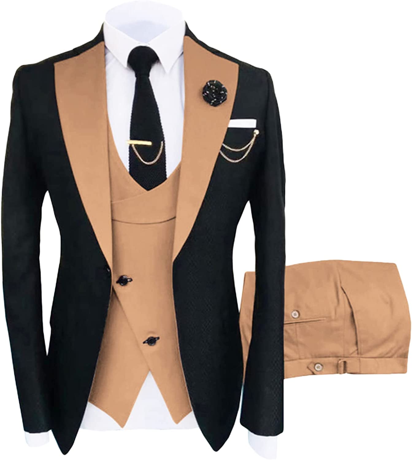 Glamorous Khaki Shawl Lapel Three Pieces Prom Suits For Men-BMbridal