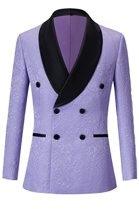 Fashion Purple Double Breasted Jacquard Wedding Suits With Black Velvet Shawl Lapel-BMbridal