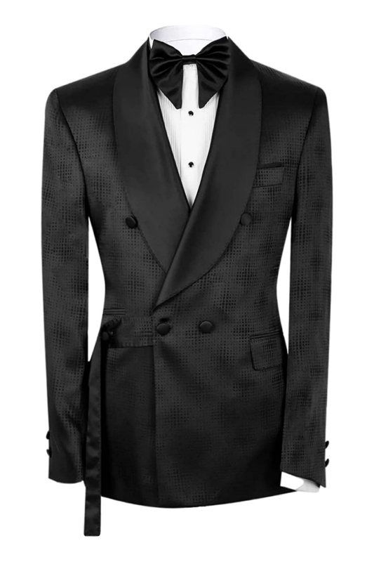Fancy Black Shawl Lapel Double Breasted Wedding Suits-BMbridal