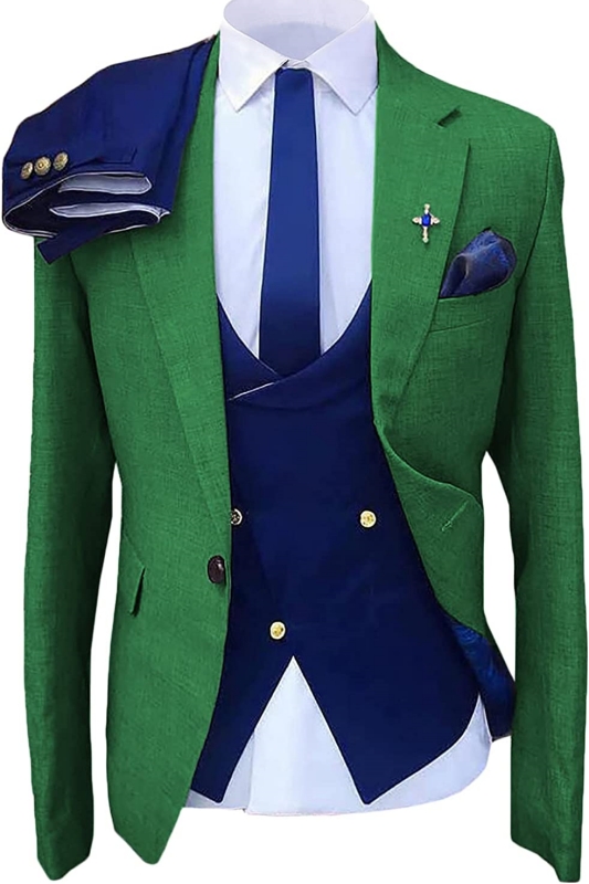 Chic Green Notched Lapel Three Pieces Prom Suits-BMbridal