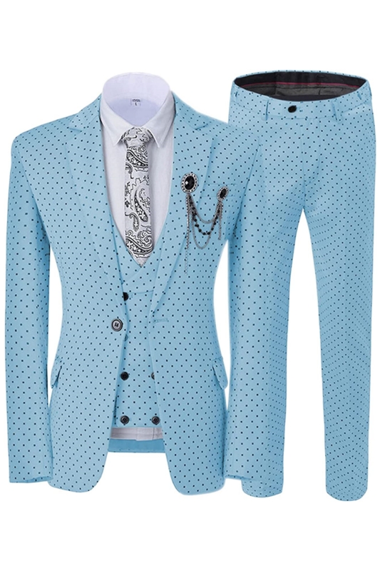 Sky Blue Notched Lapel Three Pieces Fashion Prom Suits-BMbridal