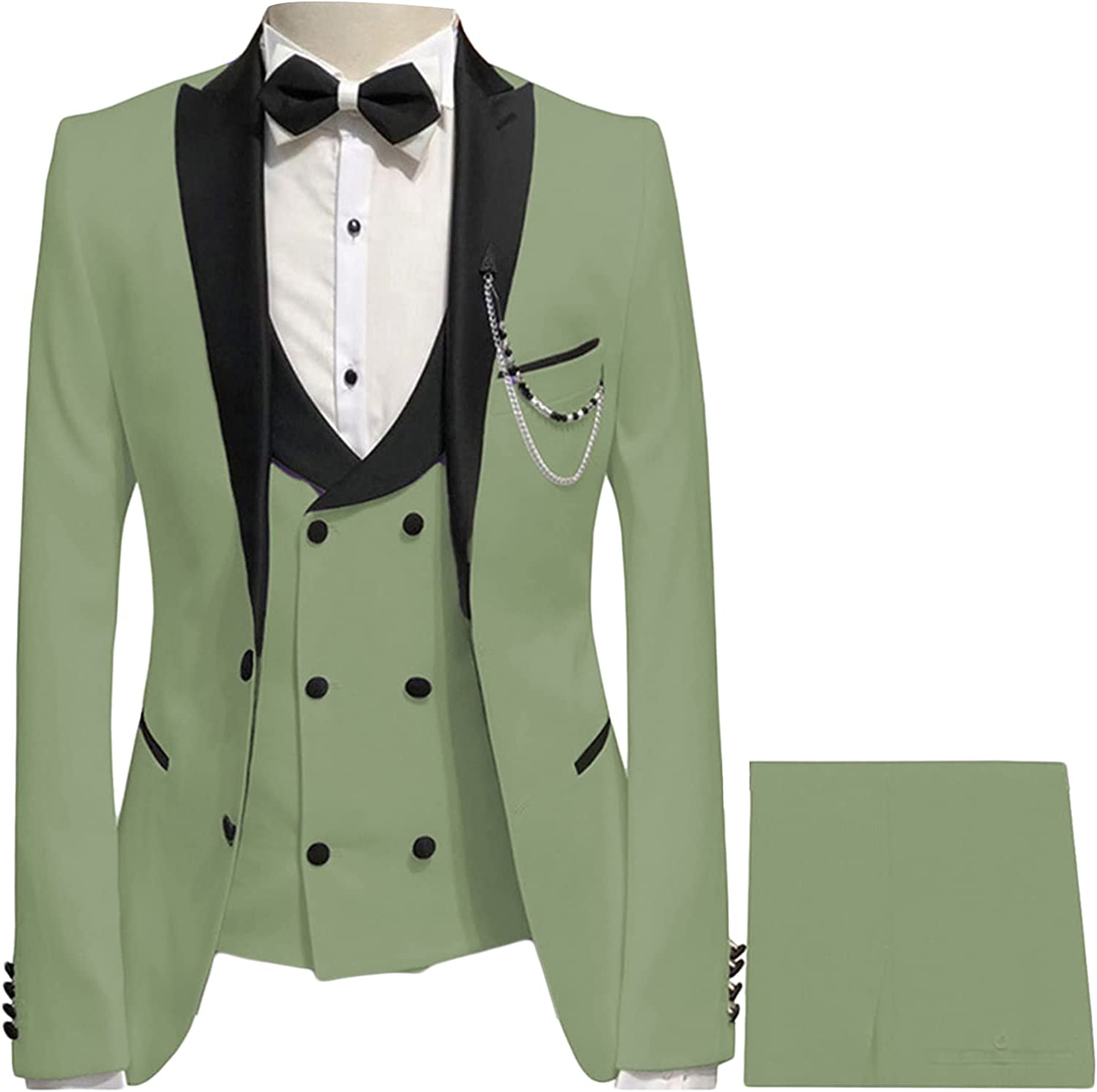 Olive Green Peaked Lapel Three Pieces Fancy Prom Suits-BMbridal