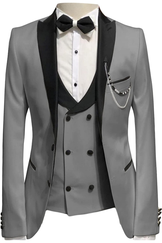 Glamorous Gray Peaked Lapel Three Pieces Prom Suits-BMbridal