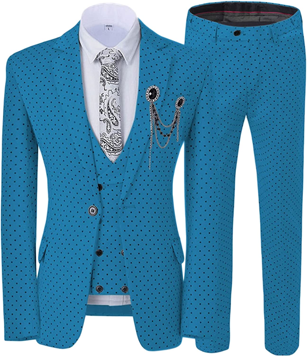 Blue Notched Lapel Three Pieces Close Fitting Men Suits For Prom-BMbridal