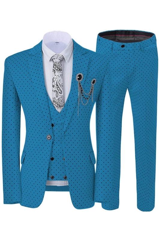 Blue Notched Lapel Three Pieces Close Fitting Men Suits For Prom-BMbridal