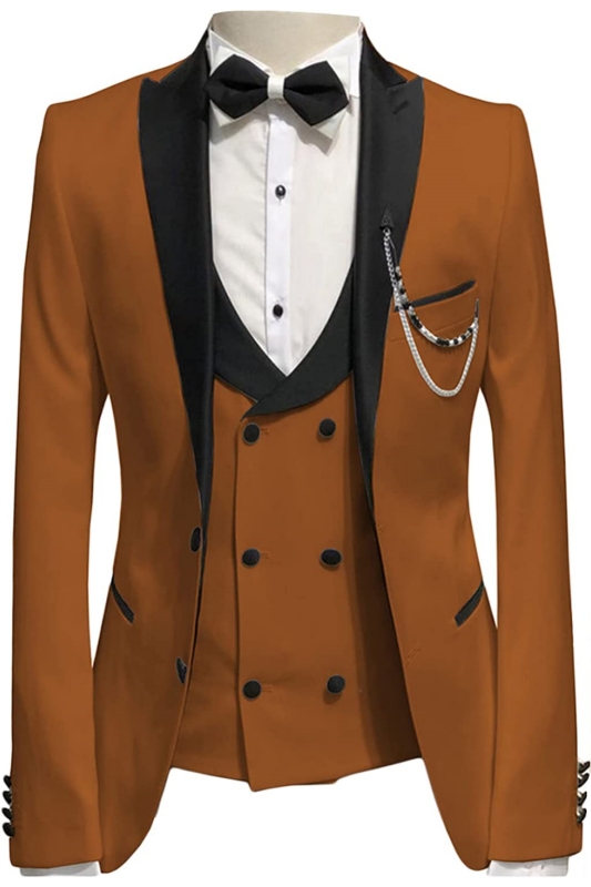 Newest Brown Peaked Lapel Three Pieces Prom Suits-BMbridal