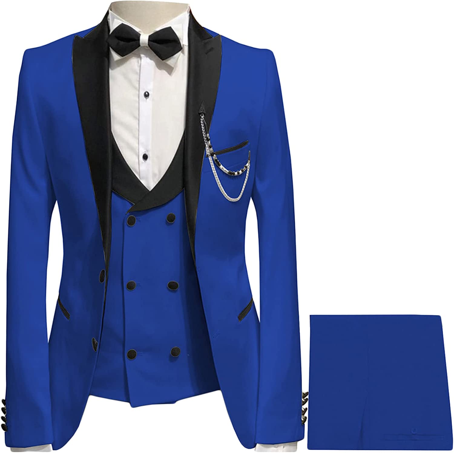Royal Blue Peaked Lapel Three Pieces Close Fitting Prom Suits-BMbridal