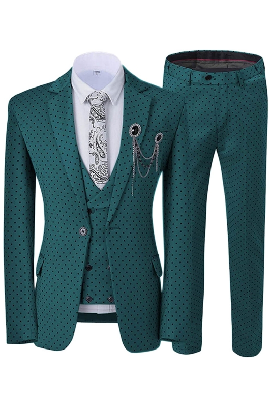 Dark Green Notched Lapel Three Pieces Bespoke Prom Suits-BMbridal