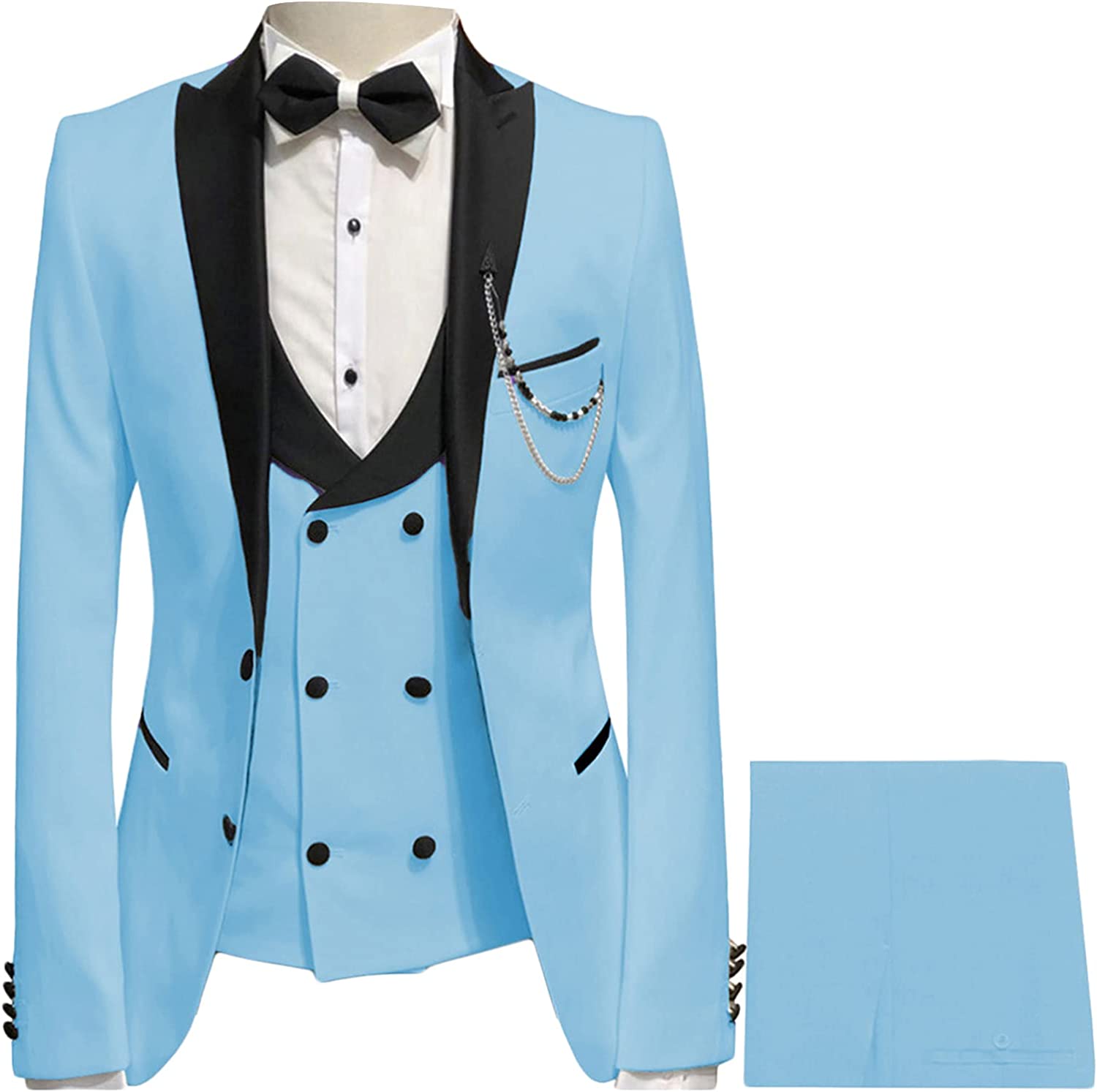 Sky Blue Peaked Lapel Three Pieces New Arrival Prom Suits-BMbridal