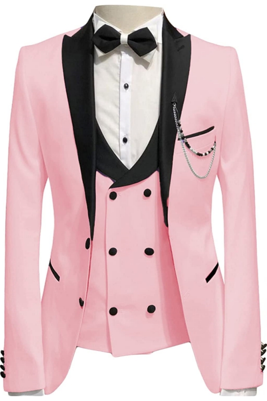 Stylish Pink Peaked Lapel Three Pieces Prom Suits-BMbridal