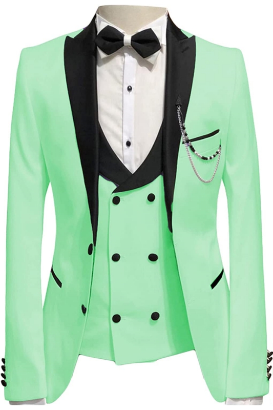 Light Green Peaked Lapel Three Pieces Modern Prom Suits-BMbridal