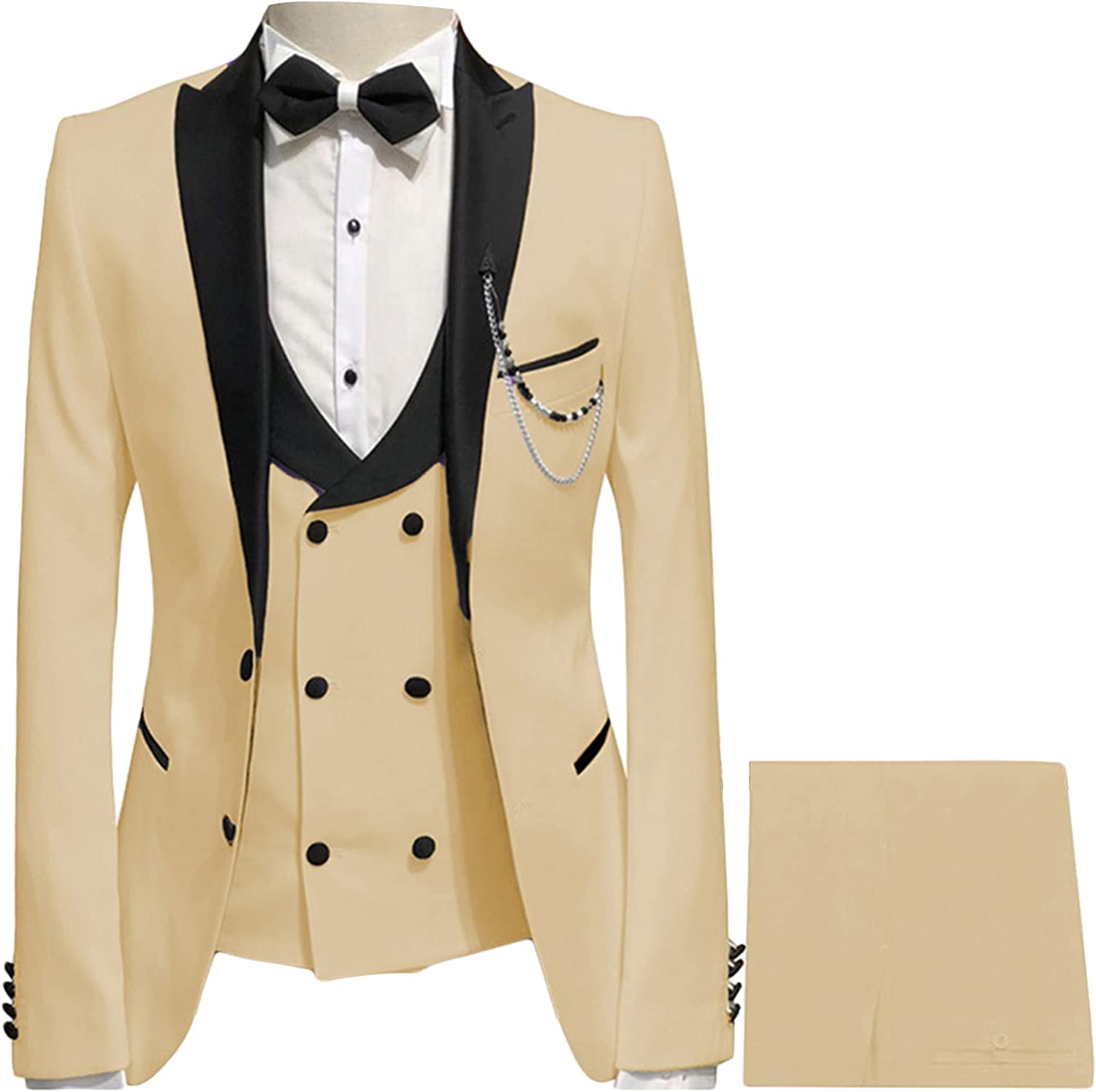 Champagne Peaked Lapel Three Pieces Close Fitting Prom Suits-BMbridal