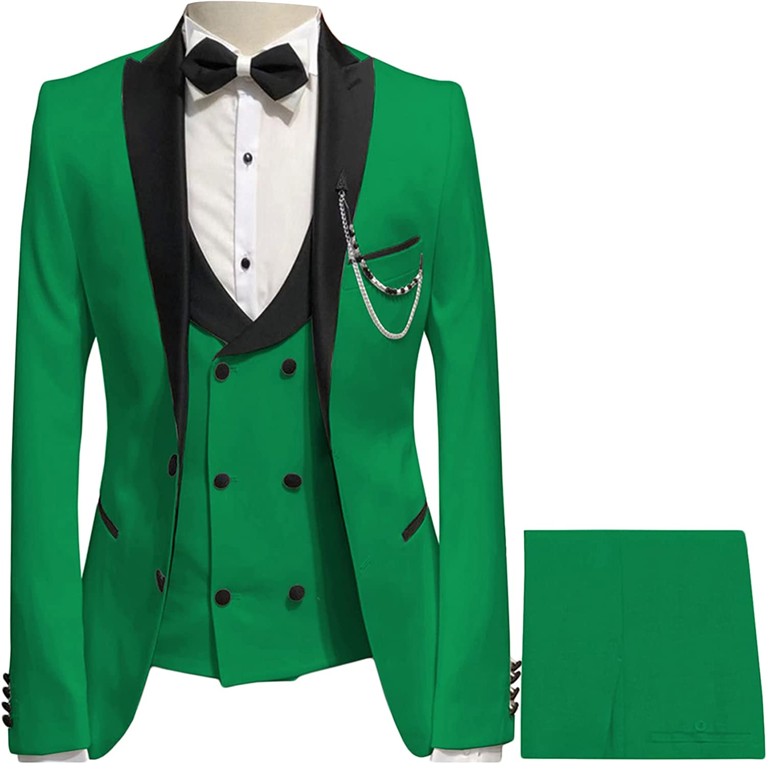 Fancy Green Peaked Lapel Three Pieces Prom Suits-BMbridal