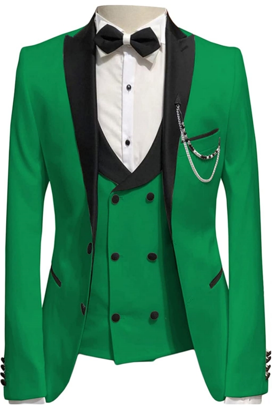 Fancy Green Peaked Lapel Three Pieces Prom Suits-BMbridal