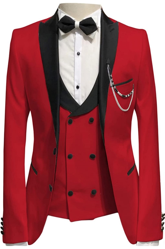 Red Peaked Lapel Three Pieces Bespoke Prom Suits-BMbridal