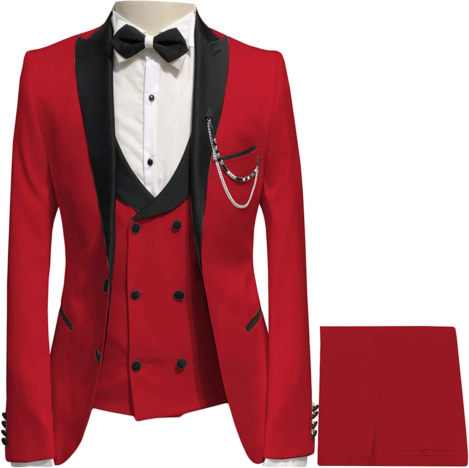 Red Peaked Lapel Three Pieces Bespoke Prom Suits-BMbridal