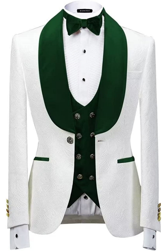 Fashion Green Shawl Lapel Three Pieces Jacquard Wedding Suits-BMbridal
