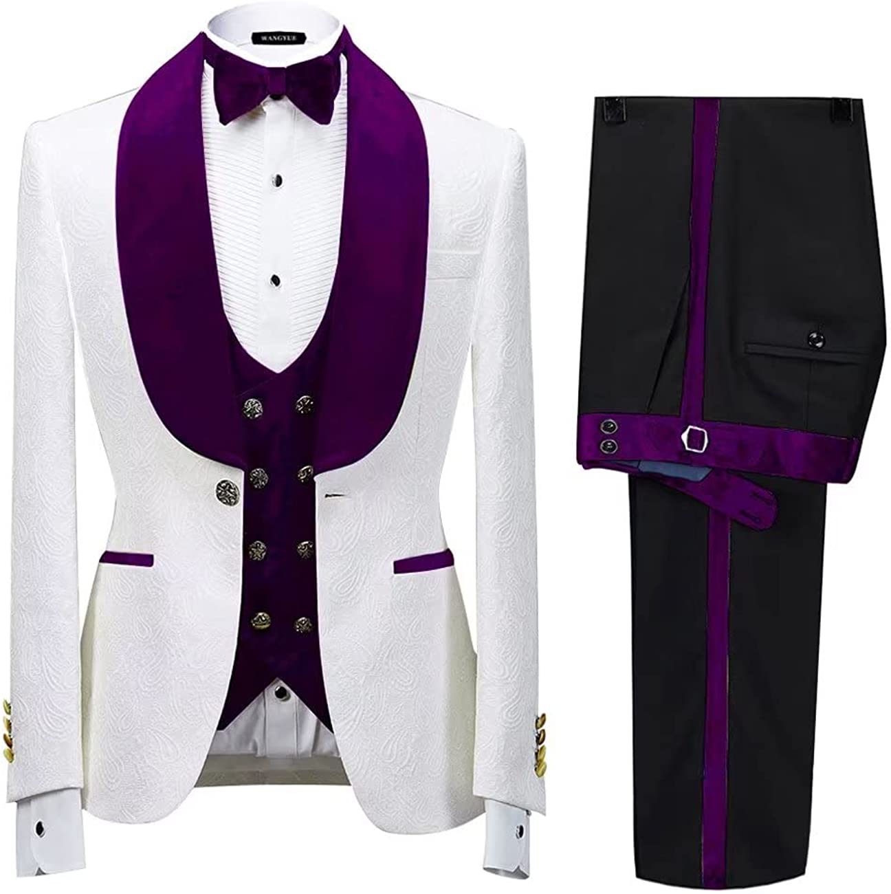 Glamorous Purple Shawl Lapel Three Pieces Jacquard Wedding Suits-BMbridal