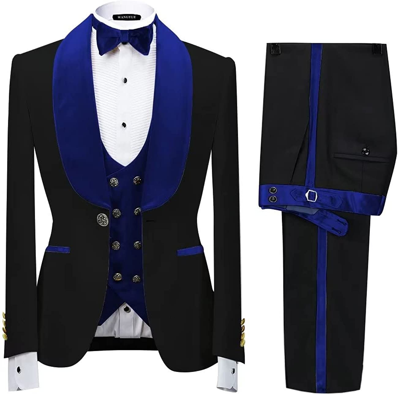 Modern Royal Blue Shawl Lapel Three Pieces Velvet Wedding Suits-BMbridal