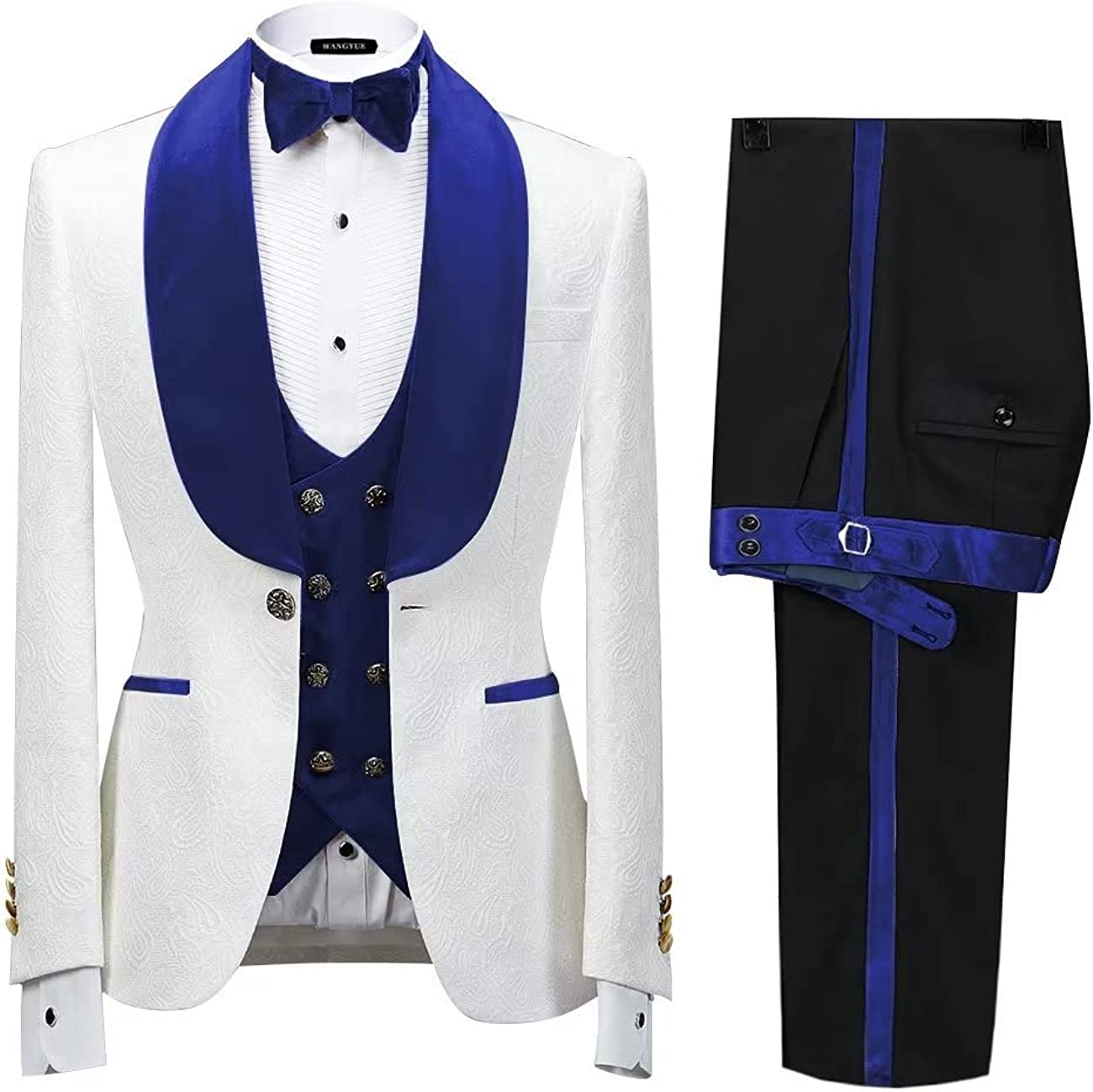 Royal Blue Shawl Lapel Three Pieces New Arrival Jacquard Wedding Suits-BMbridal