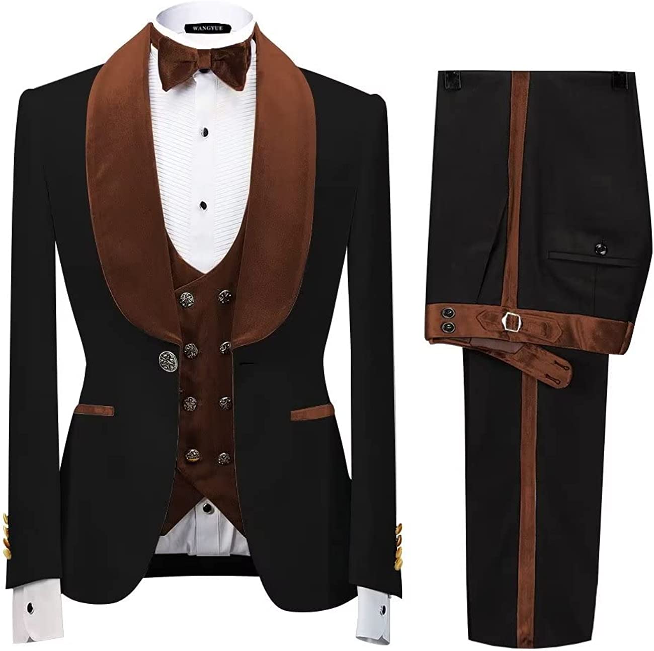 Newest Brown Shawl Lapel Three Pieces Velvet Wedding Suits-BMbridal