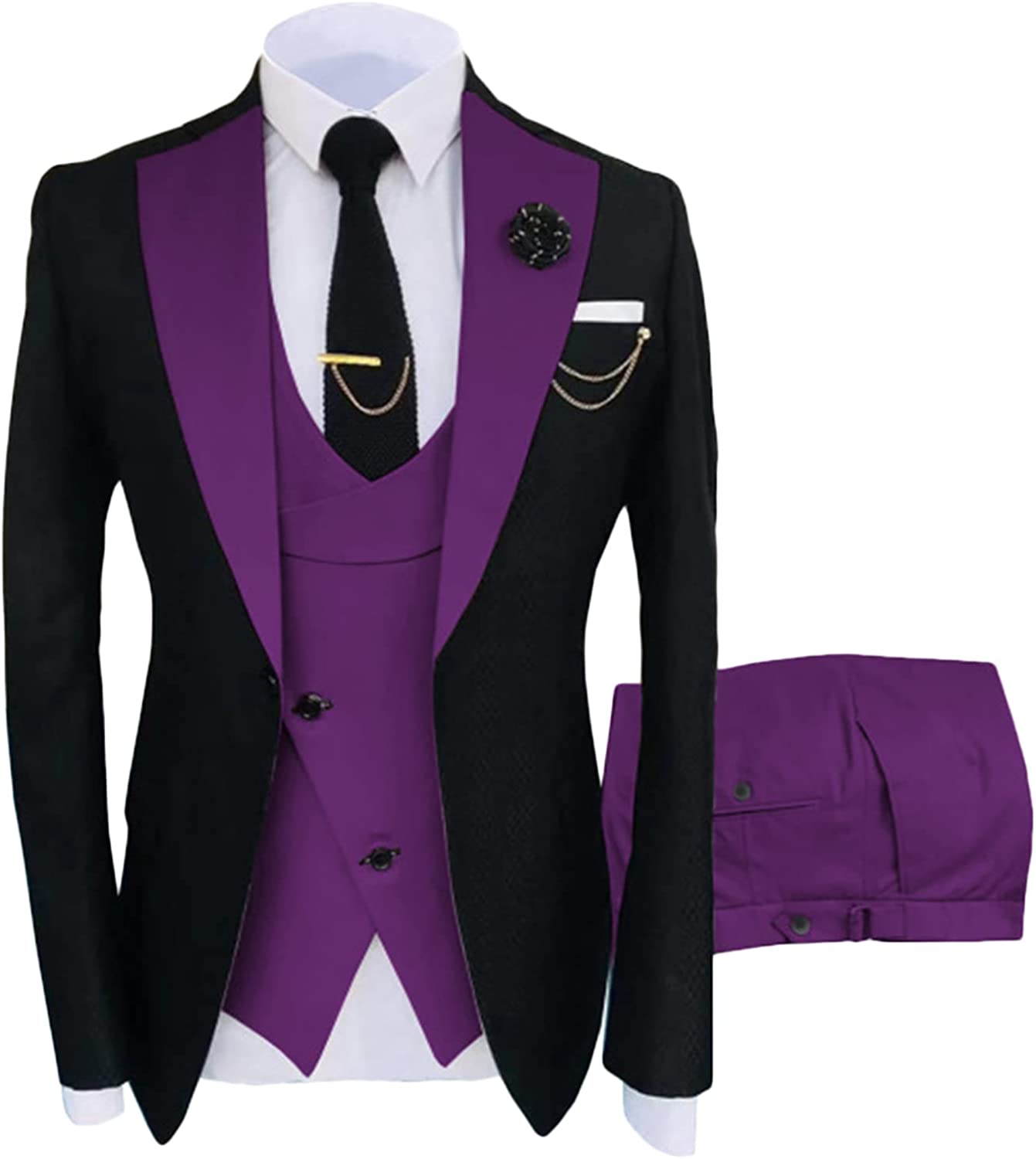Purple Shawl Lapel Three Pieces Bespoke Prom Suits-BMbridal
