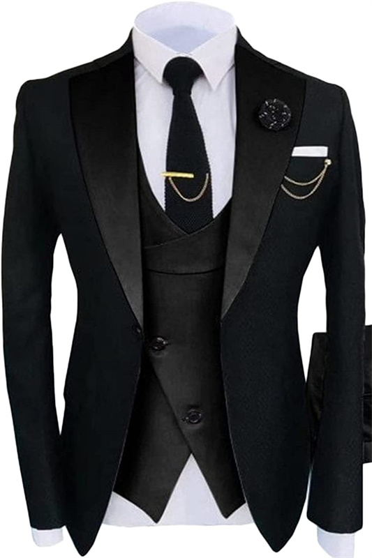Classic Black Shawl Lapel Three Pieces Prom Suits-BMbridal