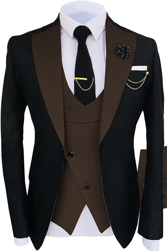 Brown Shawl Lapel Three Pieces Close Fitting Men Suits For Prom-BMbridal
