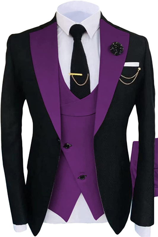 Purple Shawl Lapel Three Pieces Bespoke Prom Suits-BMbridal
