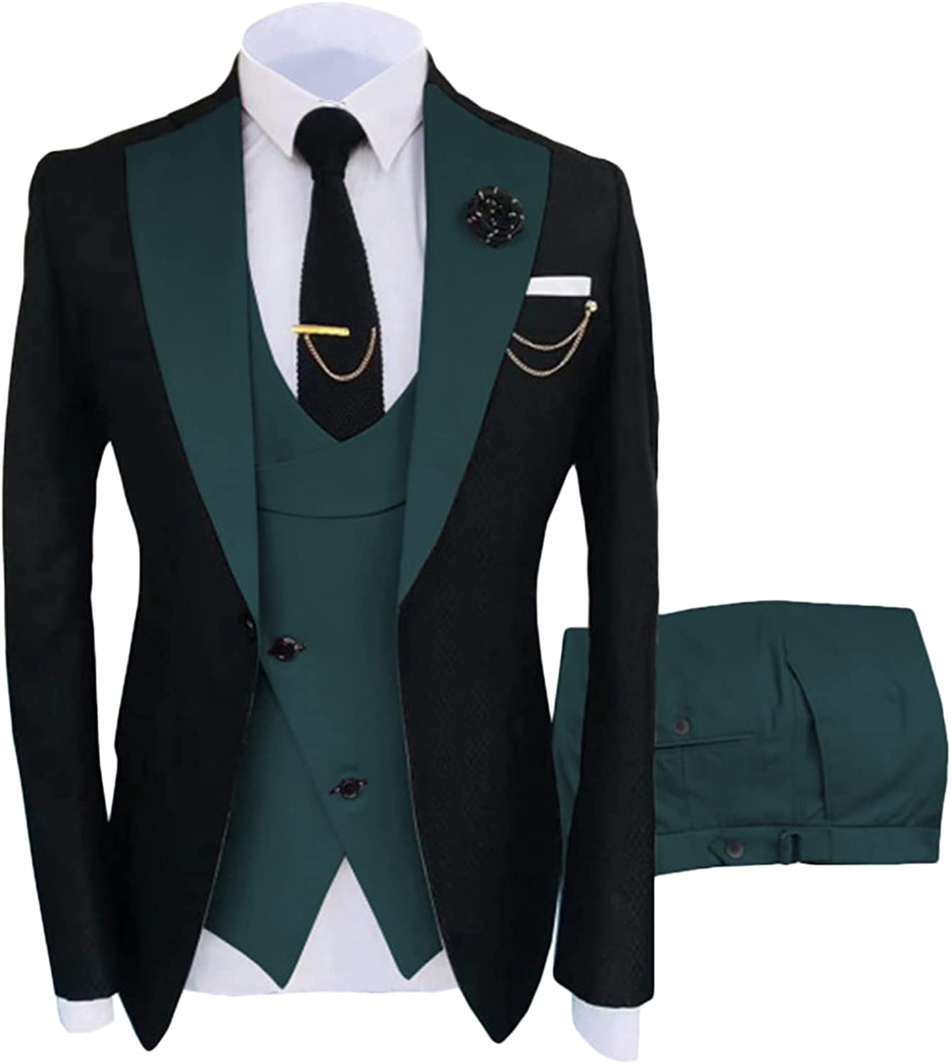 Glamorous Dark Green Shawl Lapel Three Pieces Prom Suits-BMbridal