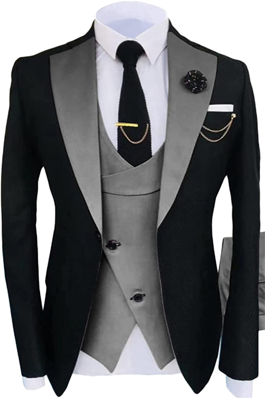 Newest Gray Shawl Lapel Three Pieces Prom Suits-BMbridal