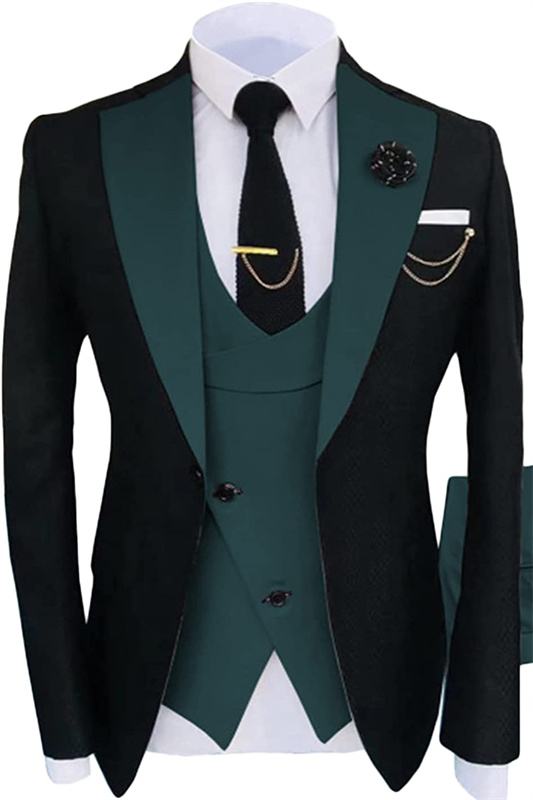 Glamorous Dark Green Shawl Lapel Three Pieces Prom Suits-BMbridal