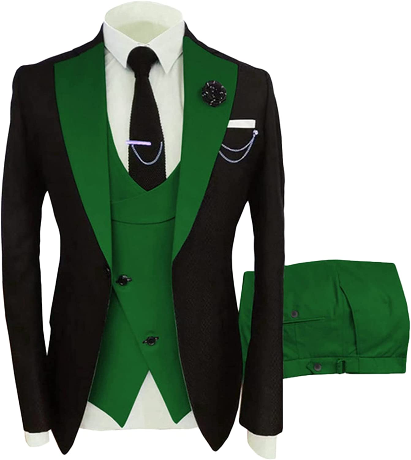 Modern Green Shawl Lapel Three Pieces Prom Suits-BMbridal