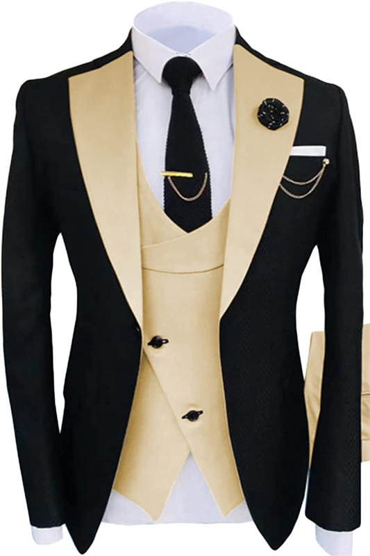 Champagne Shawl Lapel Three Pieces Close Fitting Prom Suits-BMbridal